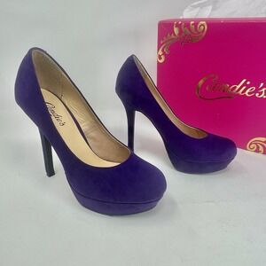 Candies Vegan Faux Brushed Suede High Heels Platform Purple 90s Quiet Wealth